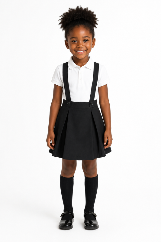 Girls’ Cotton School Skort with Removable Straps – Black