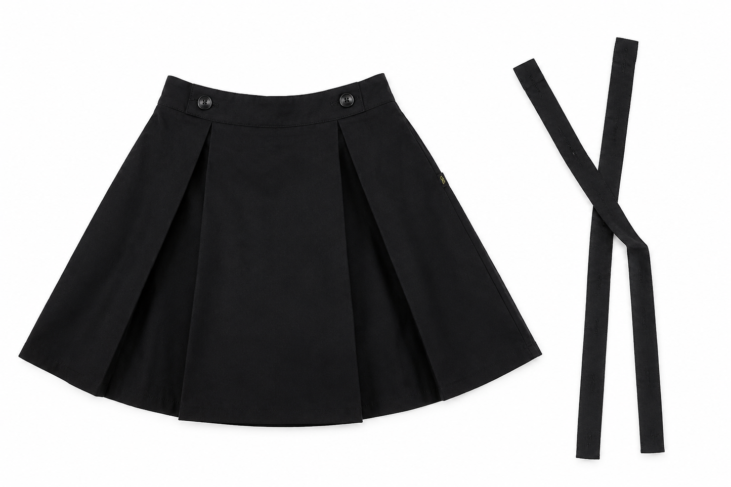 Girls’ Cotton School Skirt with Built-in Shorts & Detachable Straps – Black