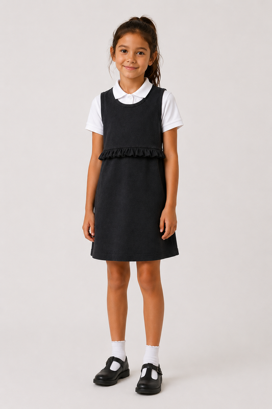 Girls’ Organic Cotton School Pinafore – Grey