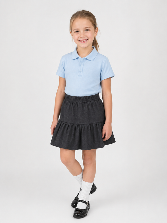 Girls’ Organic Cotton Tiered School Skirt – Grey