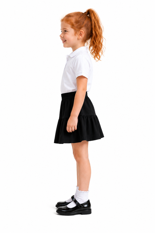 Girls’ Organic Cotton Bamboo Tiered School Skirt – Black