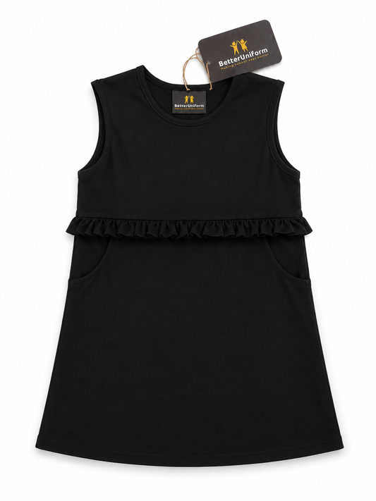 Girls’ Organic Cotton Bamboo School Pinafore – Black