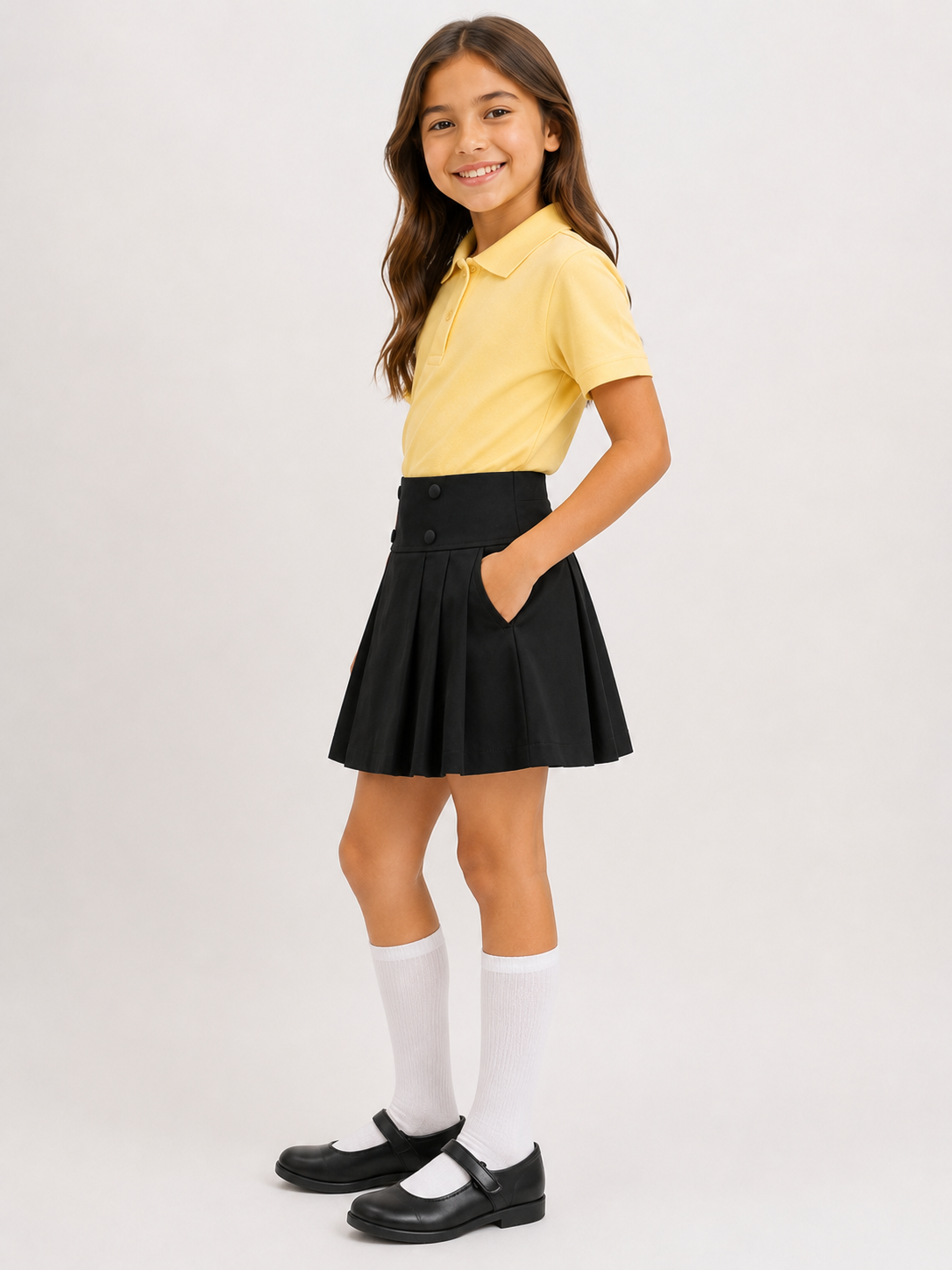 Girls’ Cotton Pleated School Skort – Black