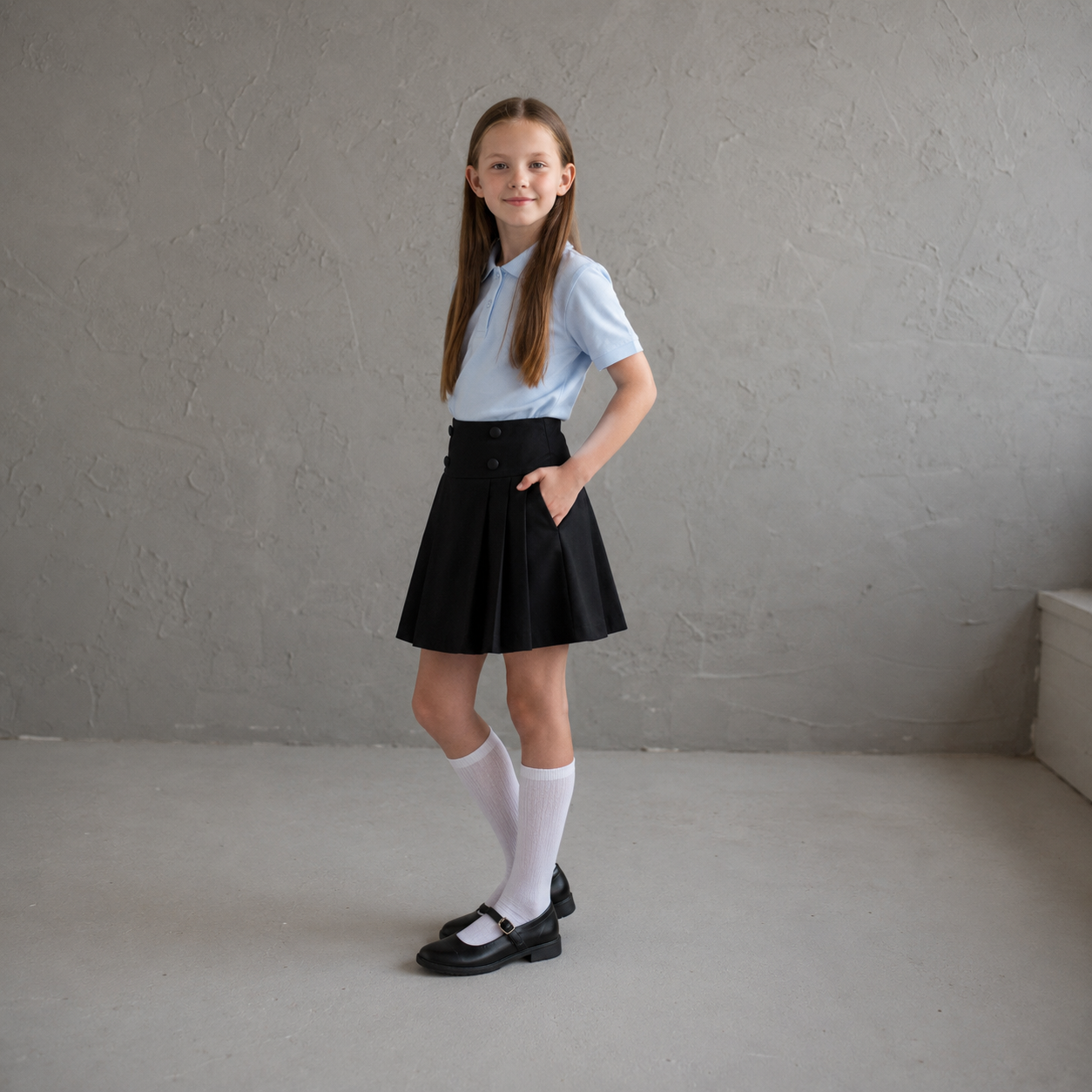 Girls’ Cotton Pleated School Skort – Black