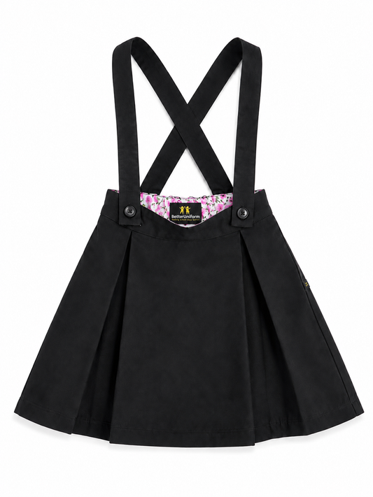 Girls’ Cotton School Skort with Removable Straps – Black