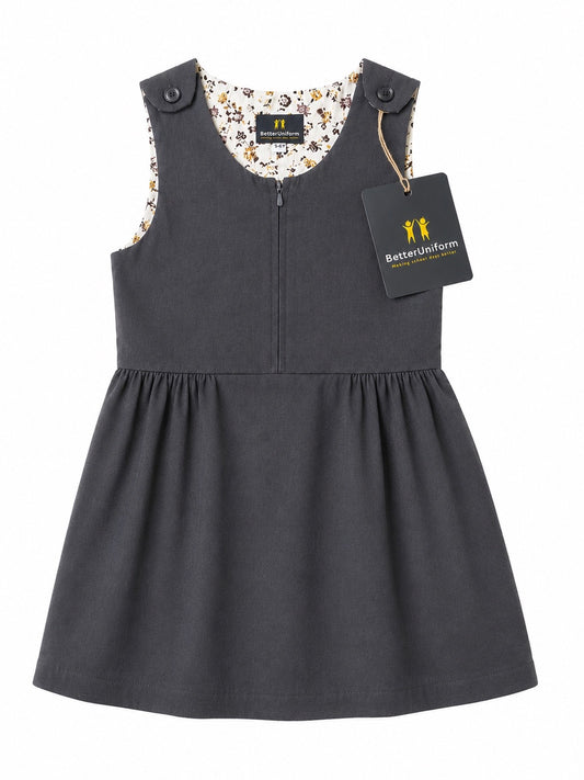 Girl's Cotton School Pinafore With Front Zip - Grey