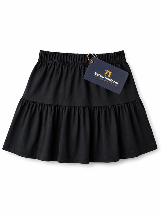 Girls’ Organic Cotton Bamboo Tiered School Skirt – Black