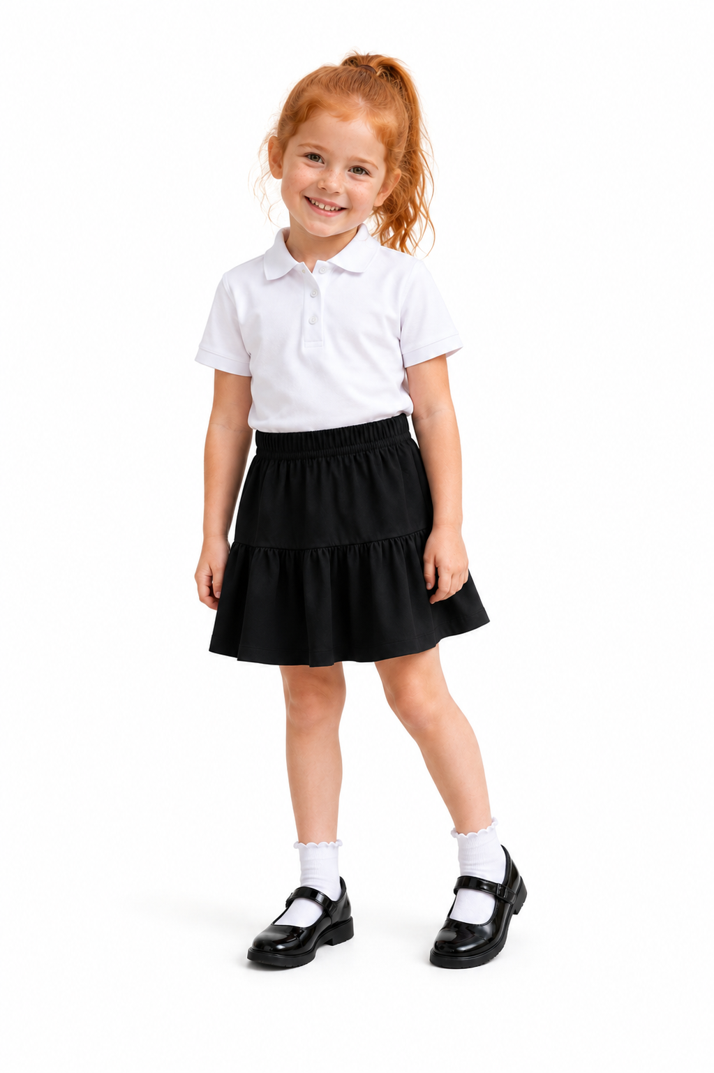 Girls’ Organic Cotton Bamboo Tiered School Skirt – Black