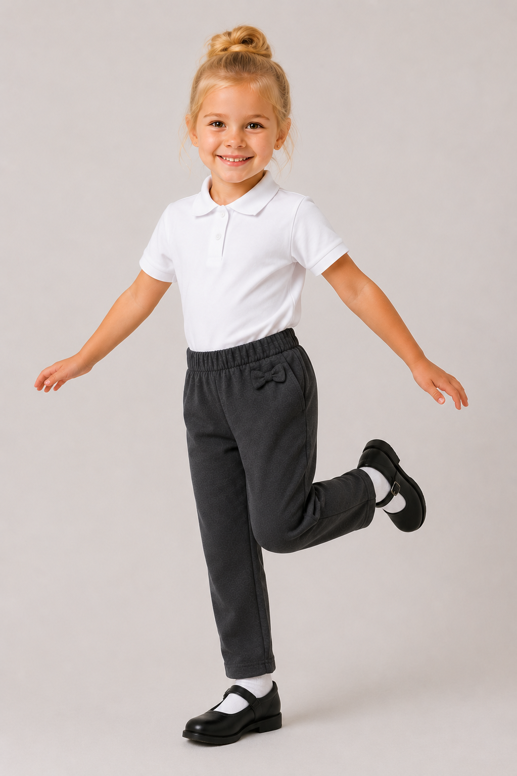 Girls’ Organic Cotton Pull-On School Trousers – Grey