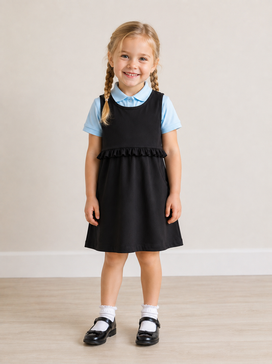 Girls’ Organic Cotton Bamboo School Pinafore – Black